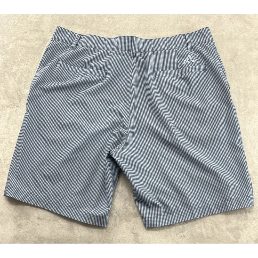 Adidas Short Men 38 Blue Checked 3 Stripes Performance Breathable Golf Casual